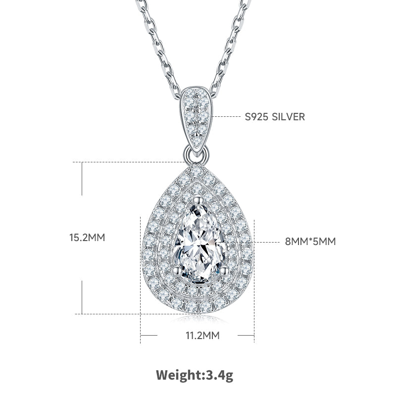 Pear Cut Moissanite Halo Pendant & Stud Earrings Set in White Gold Plated Sterling Silver#0
