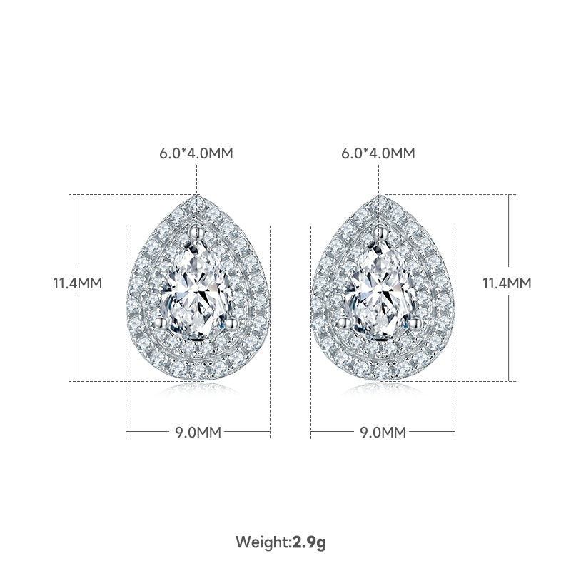 Pear Cut Moissanite Halo Pendant & Stud Earrings Set in White Gold Plated Sterling Silver#1