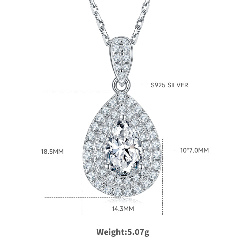 Pear Cut Moissanite Halo Pendant & Stud Earrings Set in White Gold Plated Sterling Silver#2