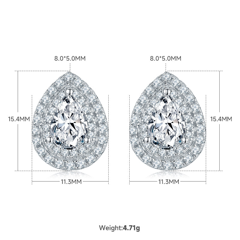 Pear Cut Moissanite Halo Pendant & Stud Earrings Set in White Gold Plated Sterling Silver#3