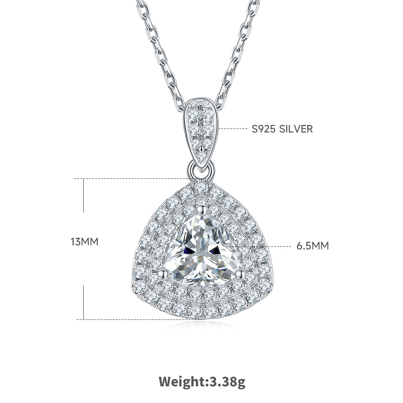 Trillion Cut Moissanite Halo Pendant & Stud Earrings Set in White Gold Plated Sterling Silver#0