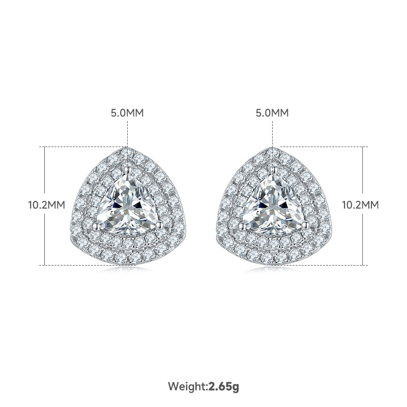 Trillion Cut Moissanite Halo Pendant & Stud Earrings Set in White Gold Plated Sterling Silver#1