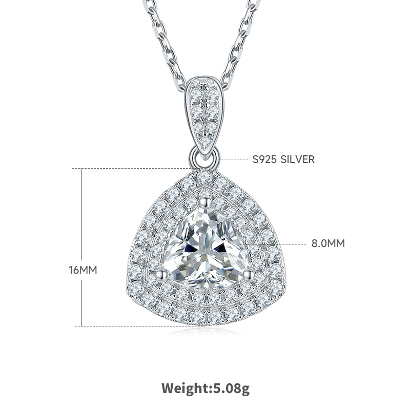 Trillion Cut Moissanite Halo Pendant & Stud Earrings Set in White Gold Plated Sterling Silver#2