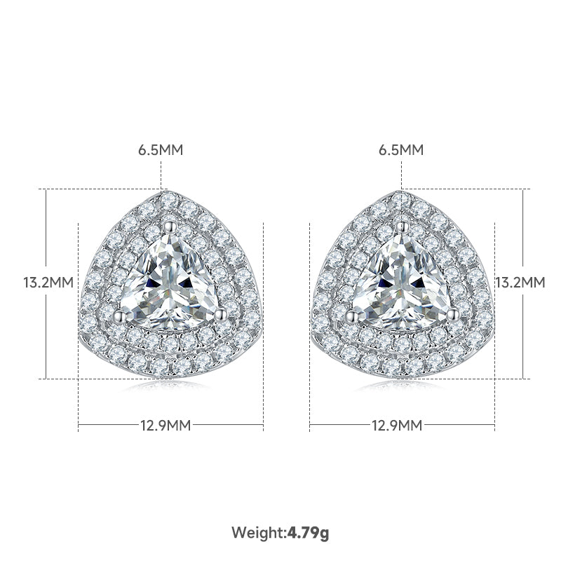 Trillion Cut Moissanite Halo Pendant & Stud Earrings Set in White Gold Plated Sterling Silver#3