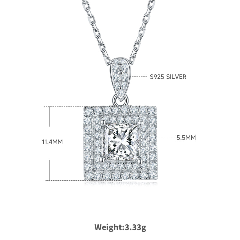 Princess Cut Moissanite Halo Pendant & Stud Earrings Set in White Gold Plated Sterling Silver#0