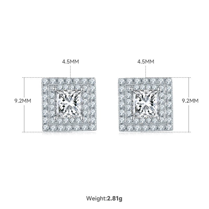 Princess Cut Moissanite Halo Pendant & Stud Earrings Set in White Gold Plated Sterling Silver#1