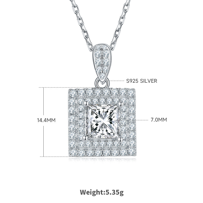 Princess Cut Moissanite Halo Pendant & Stud Earrings Set in White Gold Plated Sterling Silver#2