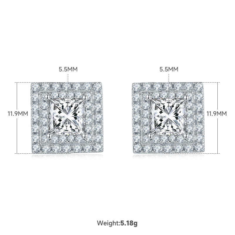 Princess Cut Moissanite Halo Pendant & Stud Earrings Set in White Gold Plated Sterling Silver#3