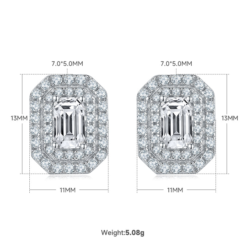 Emerald Cut Moissanite Halo Pendant & Stud Earrings Set in White Gold Plated Sterling Silver#3