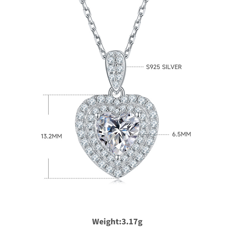 Heart Cut Moissanite Halo Pendant & Stud Earrings Set in White Gold Plated Sterling Silver#0
