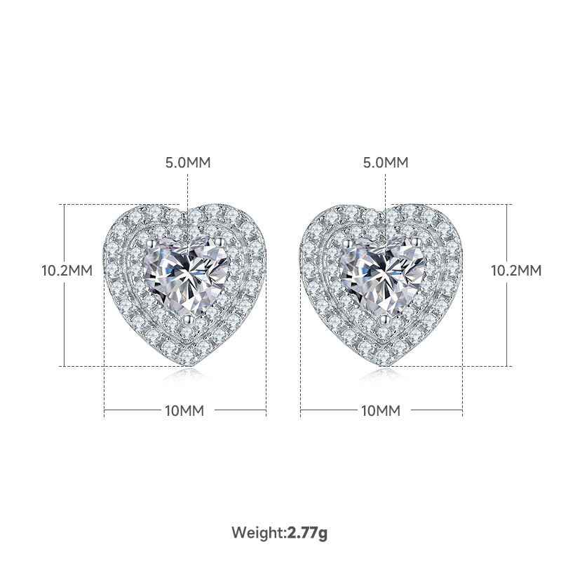 Heart Cut Moissanite Halo Pendant & Stud Earrings Set in White Gold Plated Sterling Silver#1