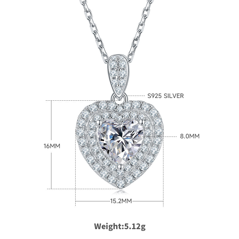 Heart Cut Moissanite Halo Pendant & Stud Earrings Set in White Gold Plated Sterling Silver#2