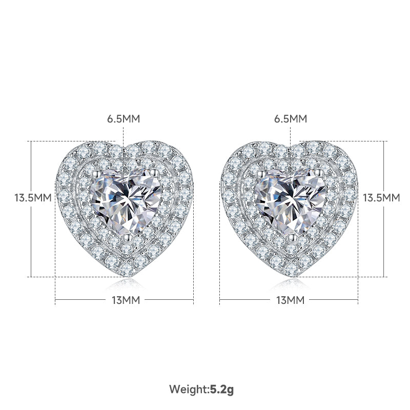 Heart Cut Moissanite Halo Pendant & Stud Earrings Set in White Gold Plated Sterling Silver#3