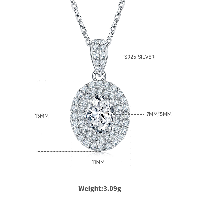 Oval Cut Moissanite Halo Pendant & Stud Earrings Set in White Gold Plated Sterling Silver#0