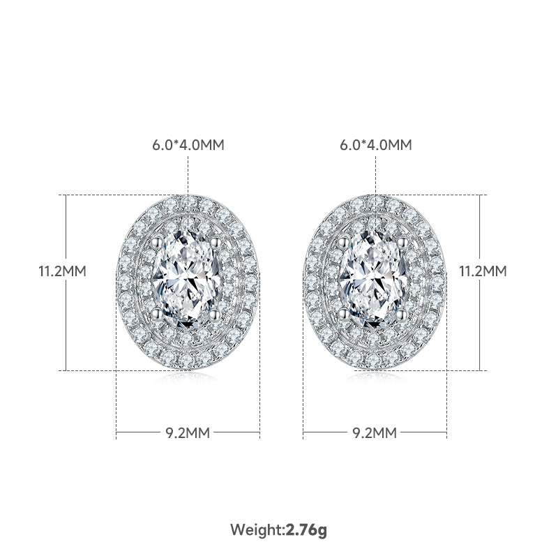 Oval Cut Moissanite Halo Pendant & Stud Earrings Set in White Gold Plated Sterling Silver#1