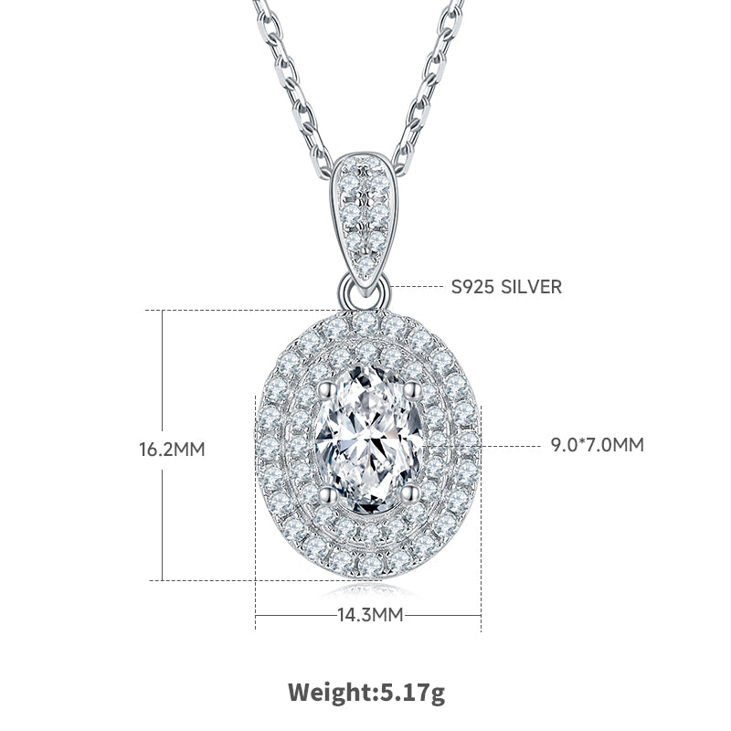 Oval Cut Moissanite Halo Pendant & Stud Earrings Set in White Gold Plated Sterling Silver#2
