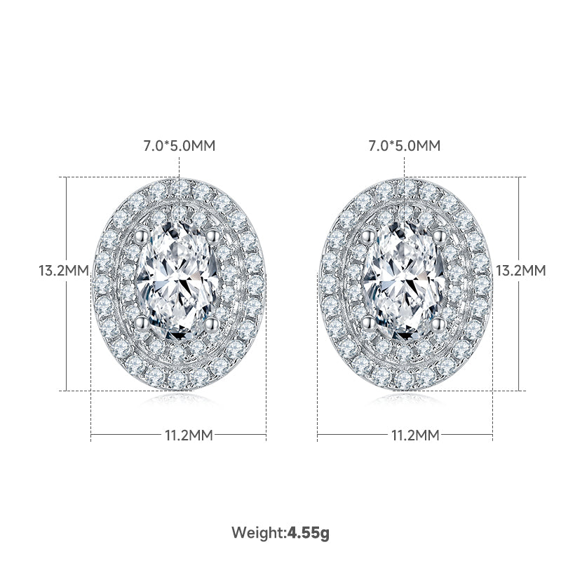 Oval Cut Moissanite Halo Pendant & Stud Earrings Set in White Gold Plated Sterling Silver#3