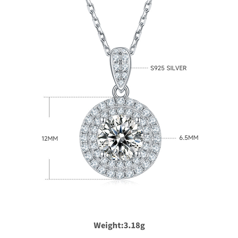 Round Cut Moissanite Halo Pendant & Stud Earrings Set in White Gold Plated Sterling Silver#0