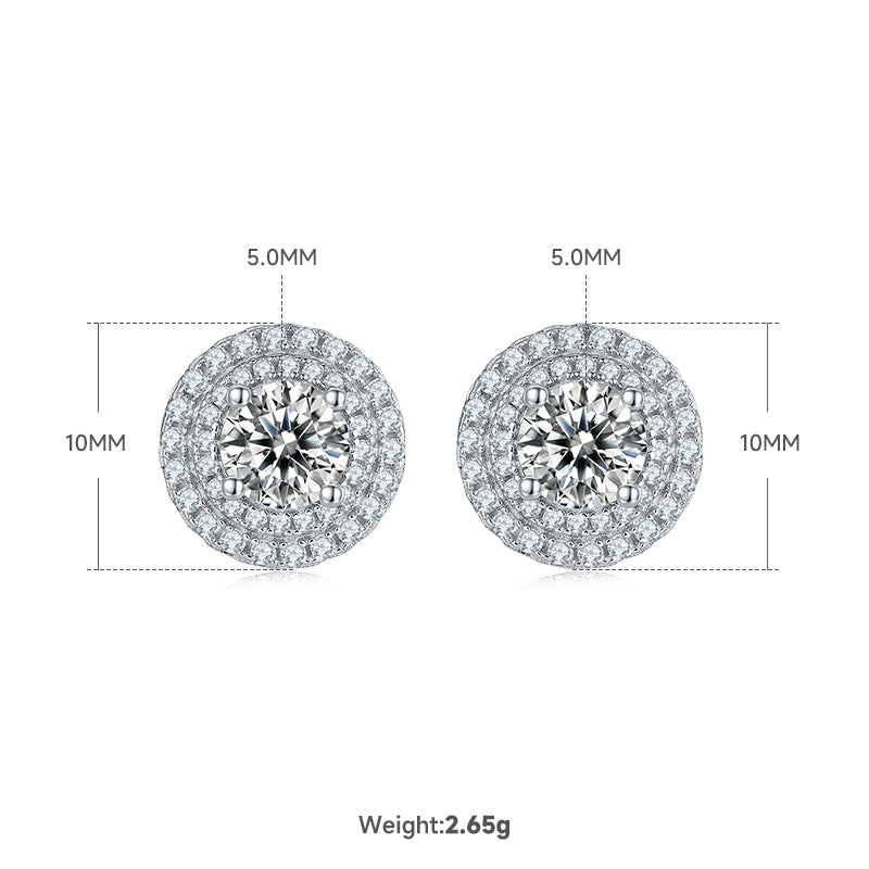 Round Cut Moissanite Halo Pendant & Stud Earrings Set in White Gold Plated Sterling Silver#1
