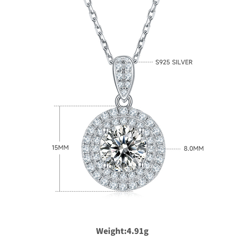 Round Cut Moissanite Halo Pendant & Stud Earrings Set in White Gold Plated Sterling Silver#2
