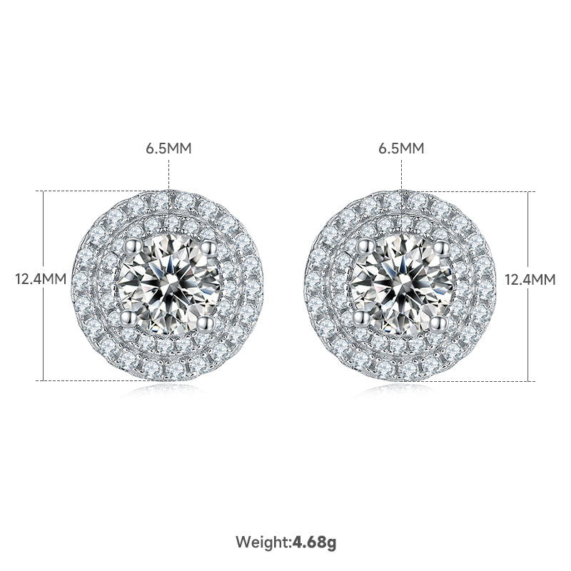 Round Cut Moissanite Halo Pendant & Stud Earrings Set in White Gold Plated Sterling Silver#3