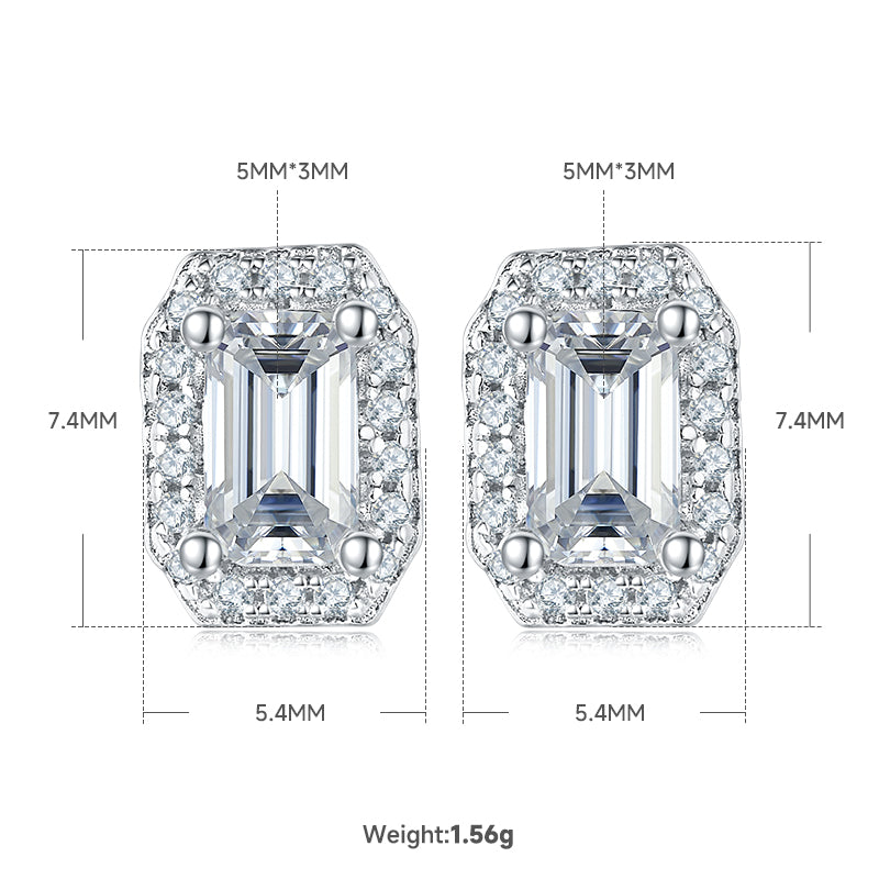 Emerald Cut Moissanite Dainty Pendant & Stud Earrings Set in White Gold Plated Sterling Silver#1