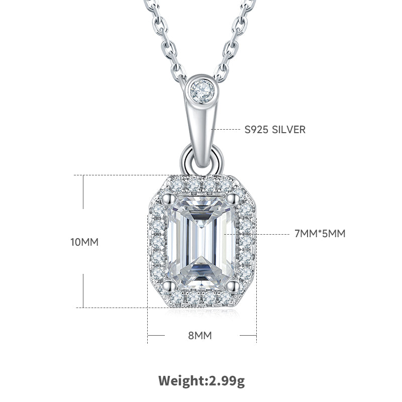 Emerald Cut Moissanite Dainty Pendant & Stud Earrings Set in White Gold Plated Sterling Silver#0