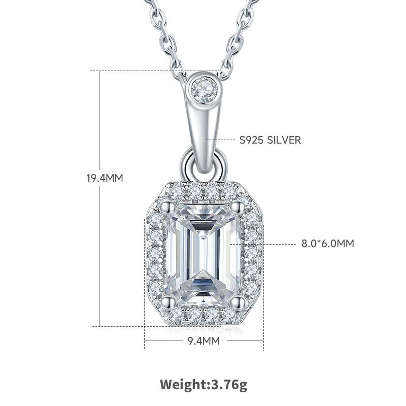 Emerald Cut Moissanite Dainty Pendant & Stud Earrings Set in White Gold Plated Sterling Silver#2
