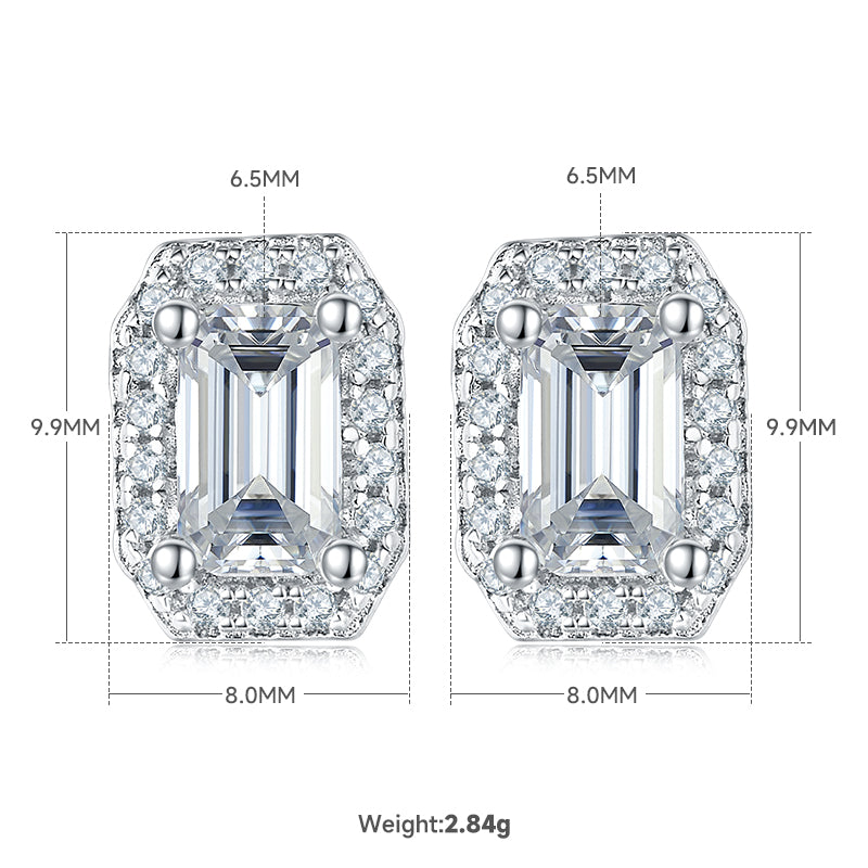 Emerald Cut Moissanite Dainty Pendant & Stud Earrings Set in White Gold Plated Sterling Silver#3