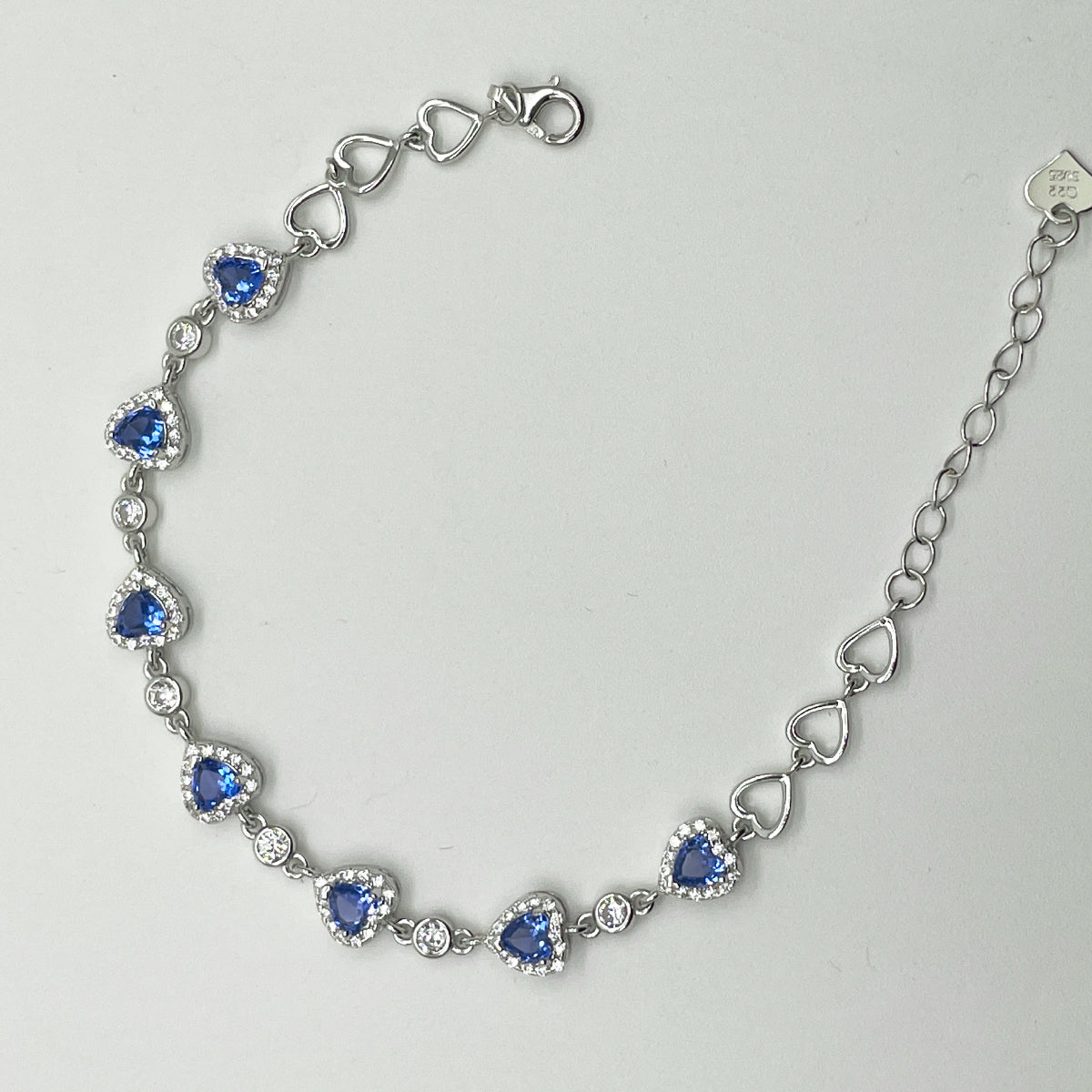 Heart Cut Simulated Diamond & Blue Spinel Bracelet in 18K White Gold Plated Sterling Silver#6