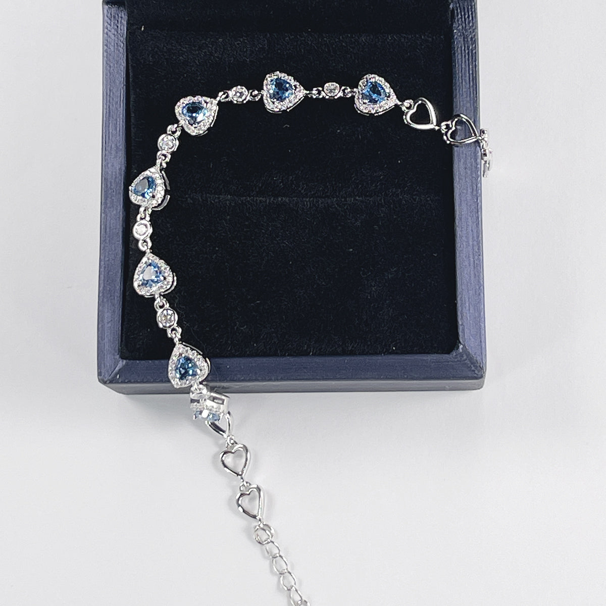 Heart Cut Simulated Diamond & Blue Spinel Bracelet in 18K White Gold Plated Sterling Silver#5