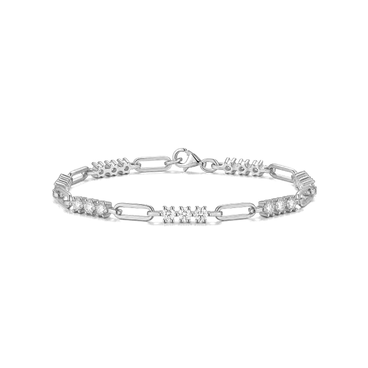 2.1 CT Moissanite Minimalist Geometric Interlocking Bracelet in 18K White Gold Plated Sterling Silver#0
