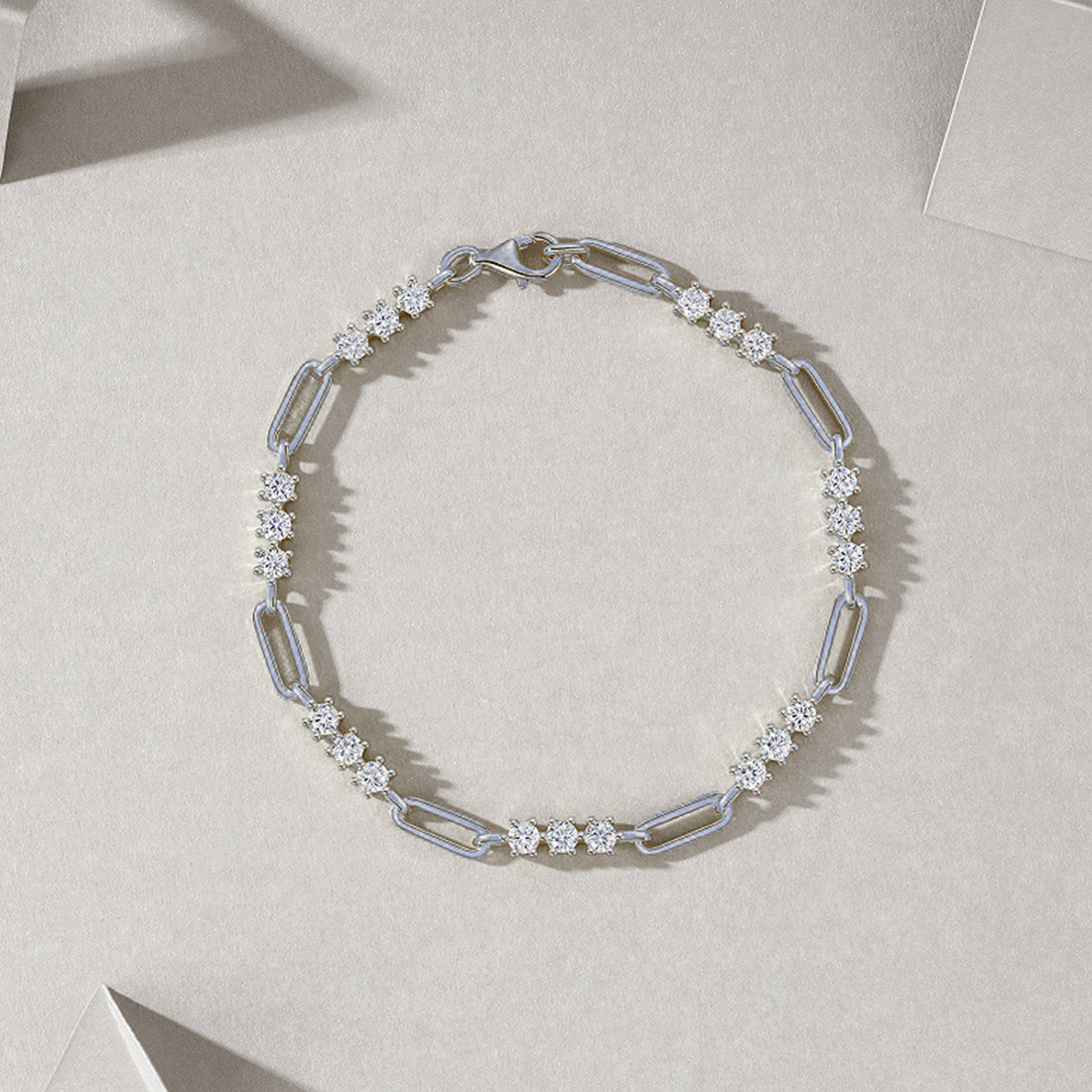 2.1 CT Moissanite Minimalist Geometric Interlocking Bracelet in 18K White Gold Plated Sterling Silver#0