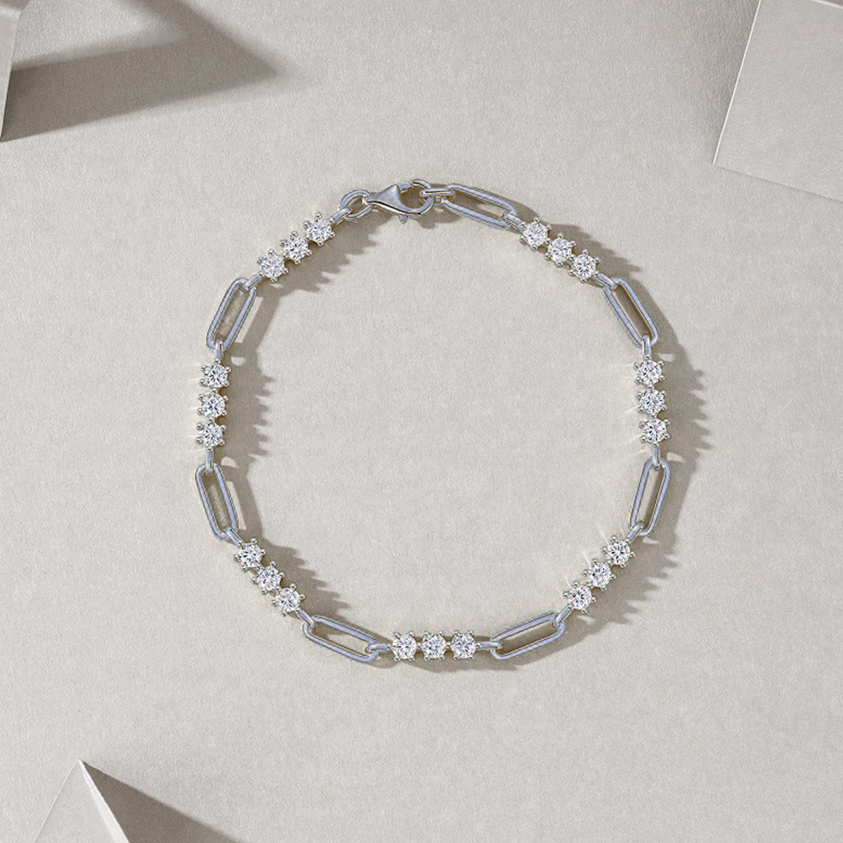 2.1 CT Moissanite Minimalist Geometric Interlocking Bracelet in 18K White Gold Plated Sterling Silver#1