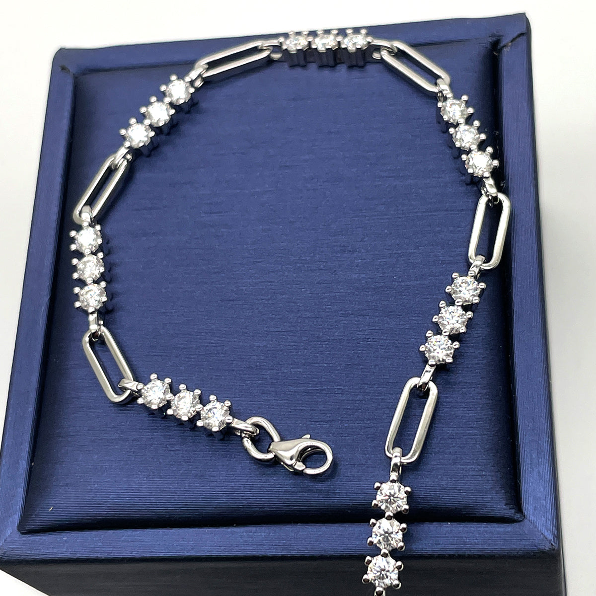 2.1 CT Moissanite Minimalist Geometric Interlocking Bracelet in 18K White Gold Plated Sterling Silver#3