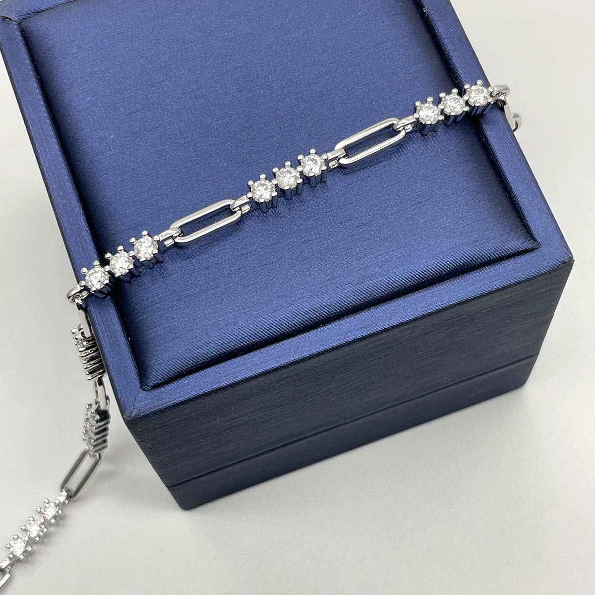 2.1 CT Moissanite Minimalist Geometric Interlocking Bracelet in 18K White Gold Plated Sterling Silver#2