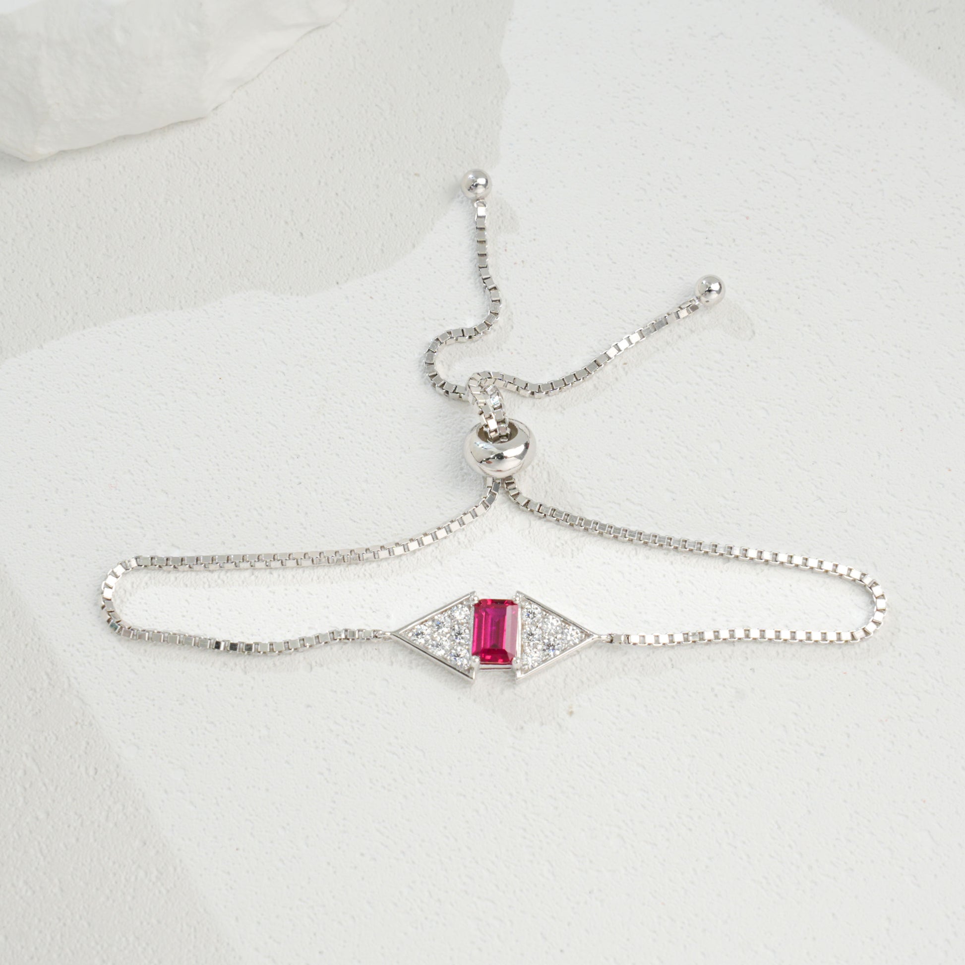 Lab-Grown Colored Gemstone Fashion Bracelet (Main Stone 6x4mm Each) in 18K White Gold Plated Sterling Silver#4