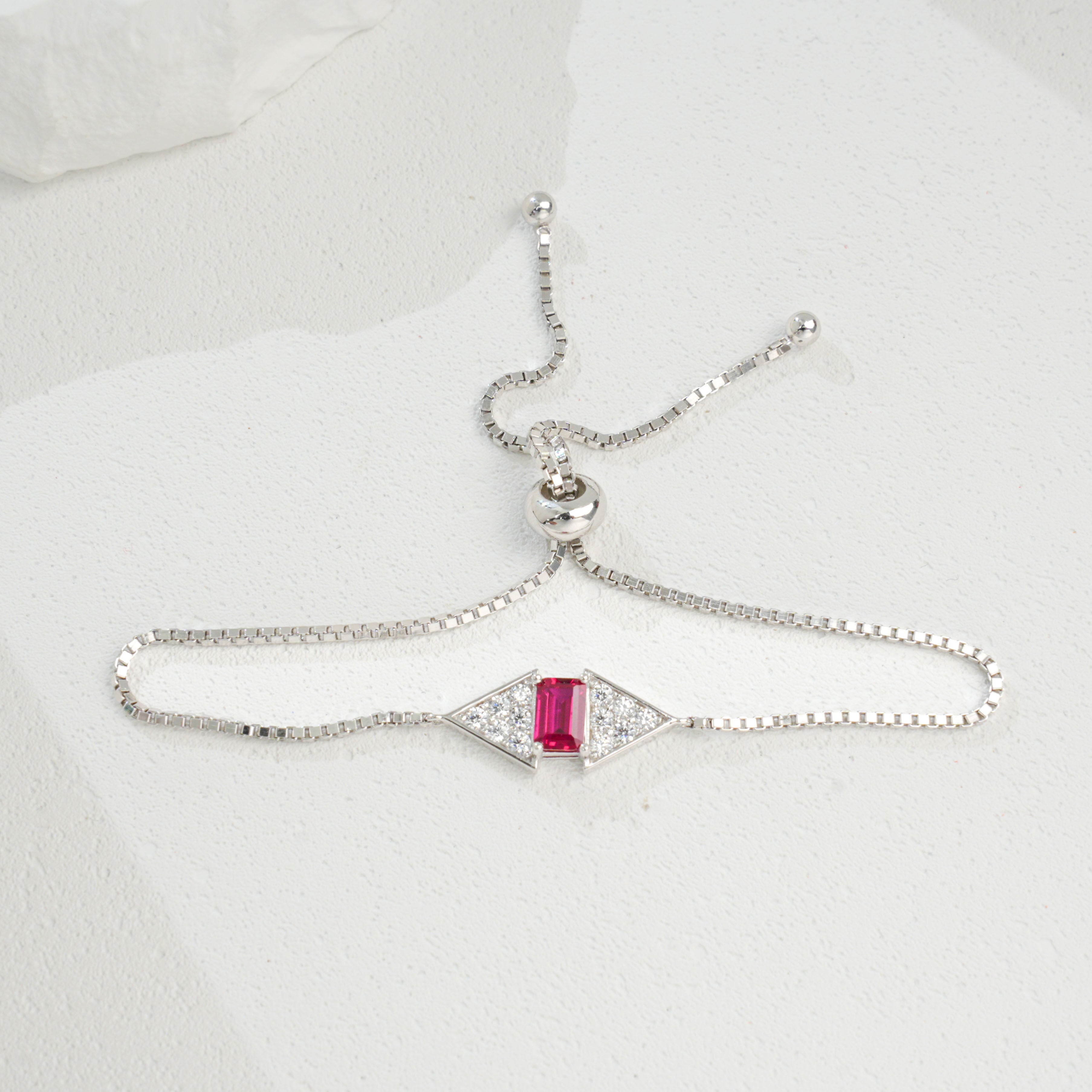 Lab-Grown Colored Gemstone Fashion Bracelet (Main Stone 6x4mm Each) in 18K White Gold Plated Sterling Silver#4