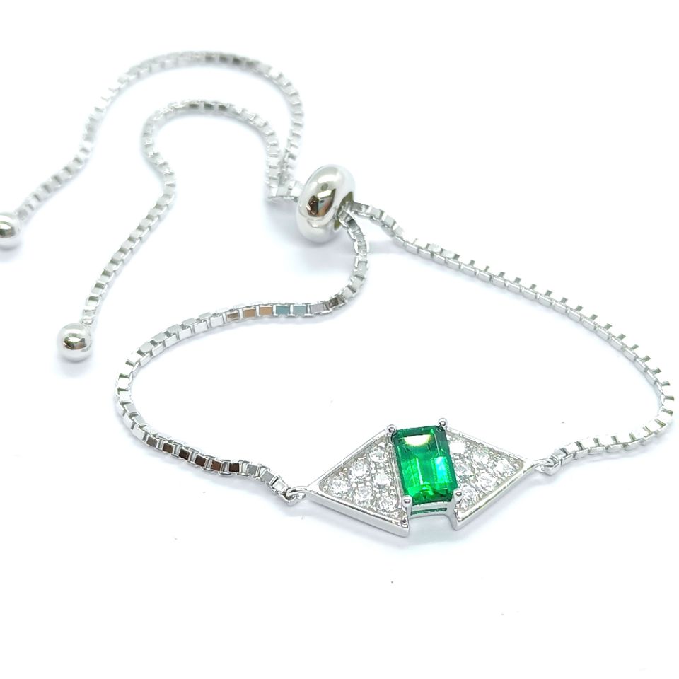 Lab-Grown Colored Gemstone Fashion Bracelet (Main Stone 6x4mm Each) in 18K White Gold Plated Sterling Silver#6