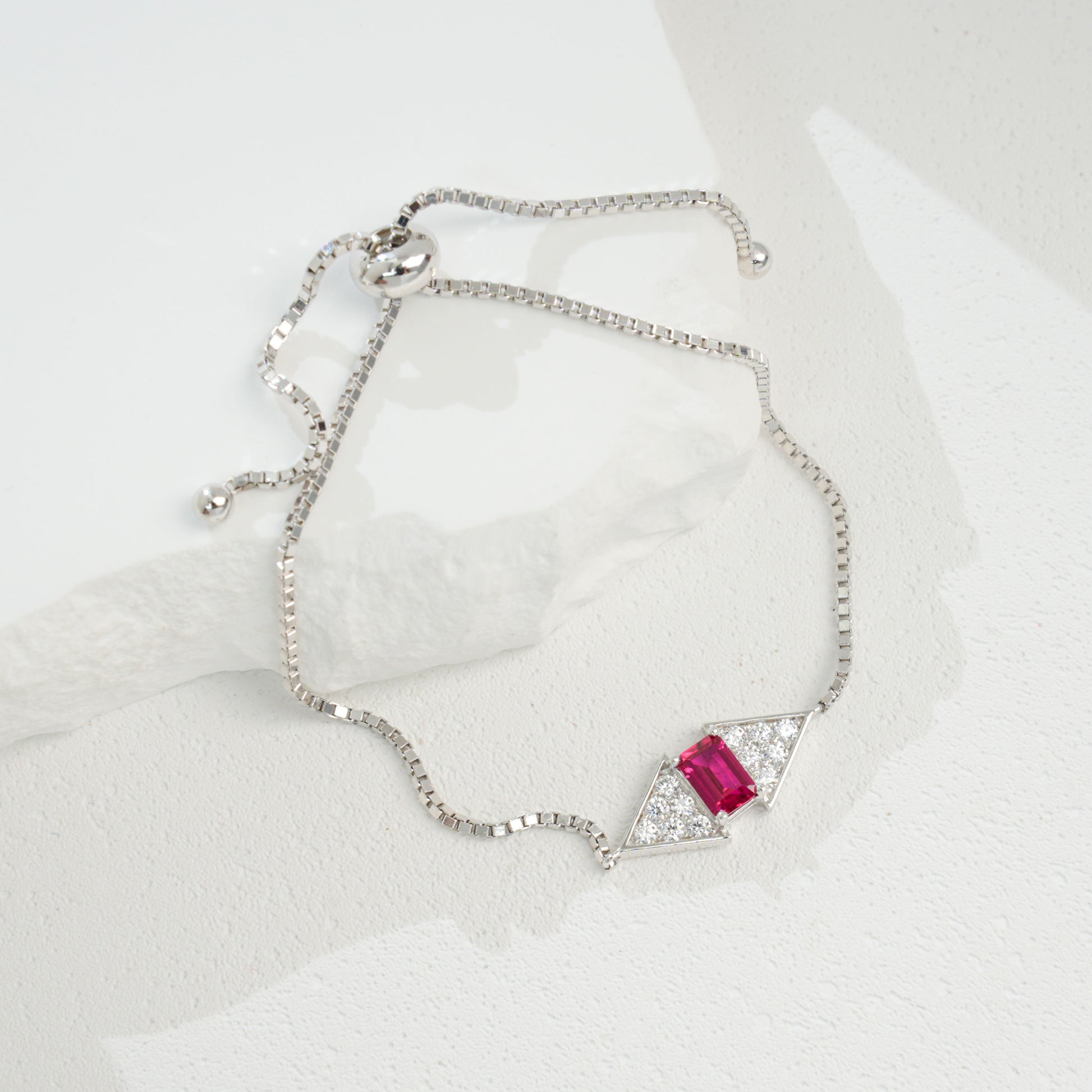 Lab-Grown Colored Gemstone Fashion Bracelet (Main Stone 6x4mm Each) in 18K White Gold Plated Sterling Silver#3