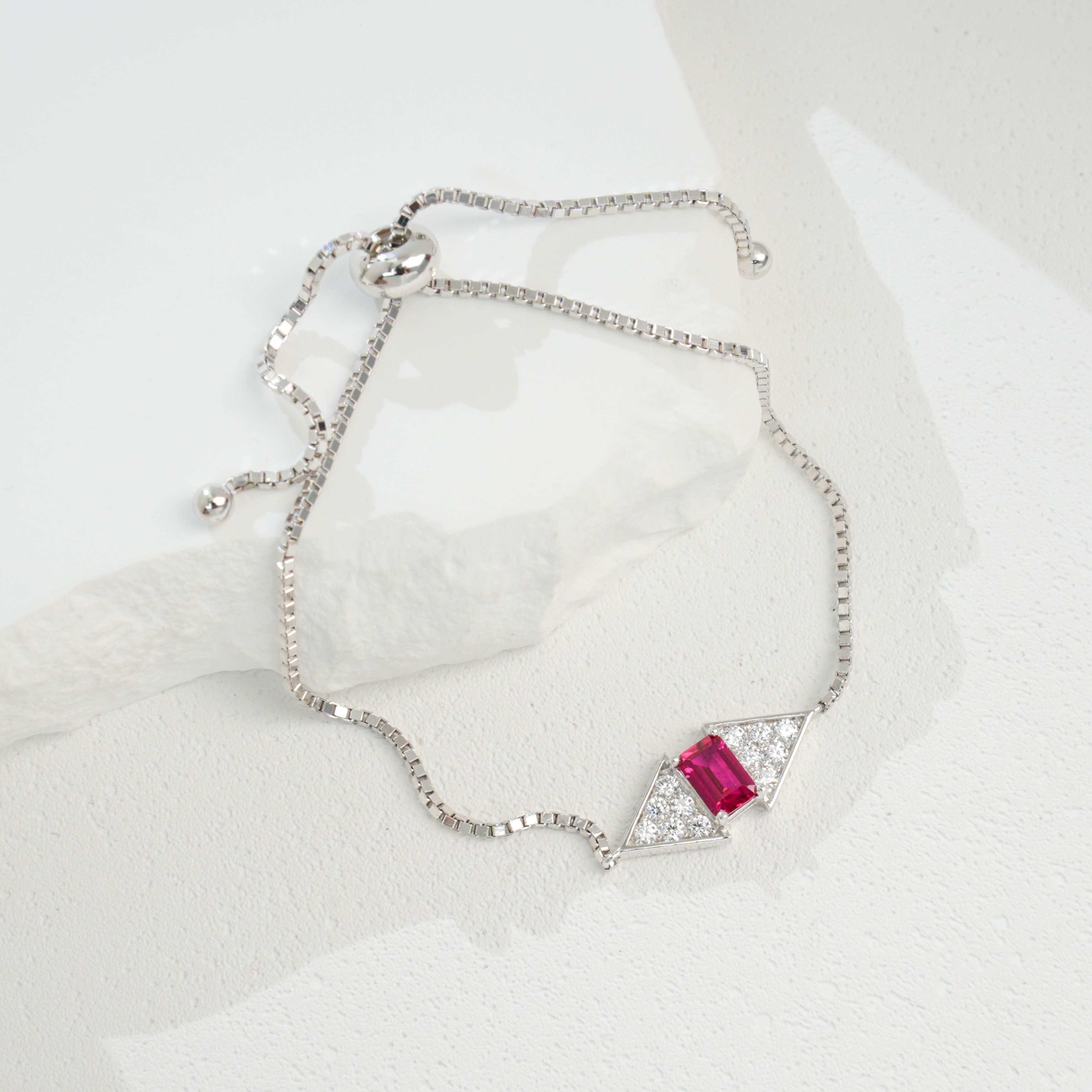 Lab-Grown Colored Gemstone Fashion Bracelet (Main Stone 6x4mm Each) in 18K White Gold Plated Sterling Silver#3