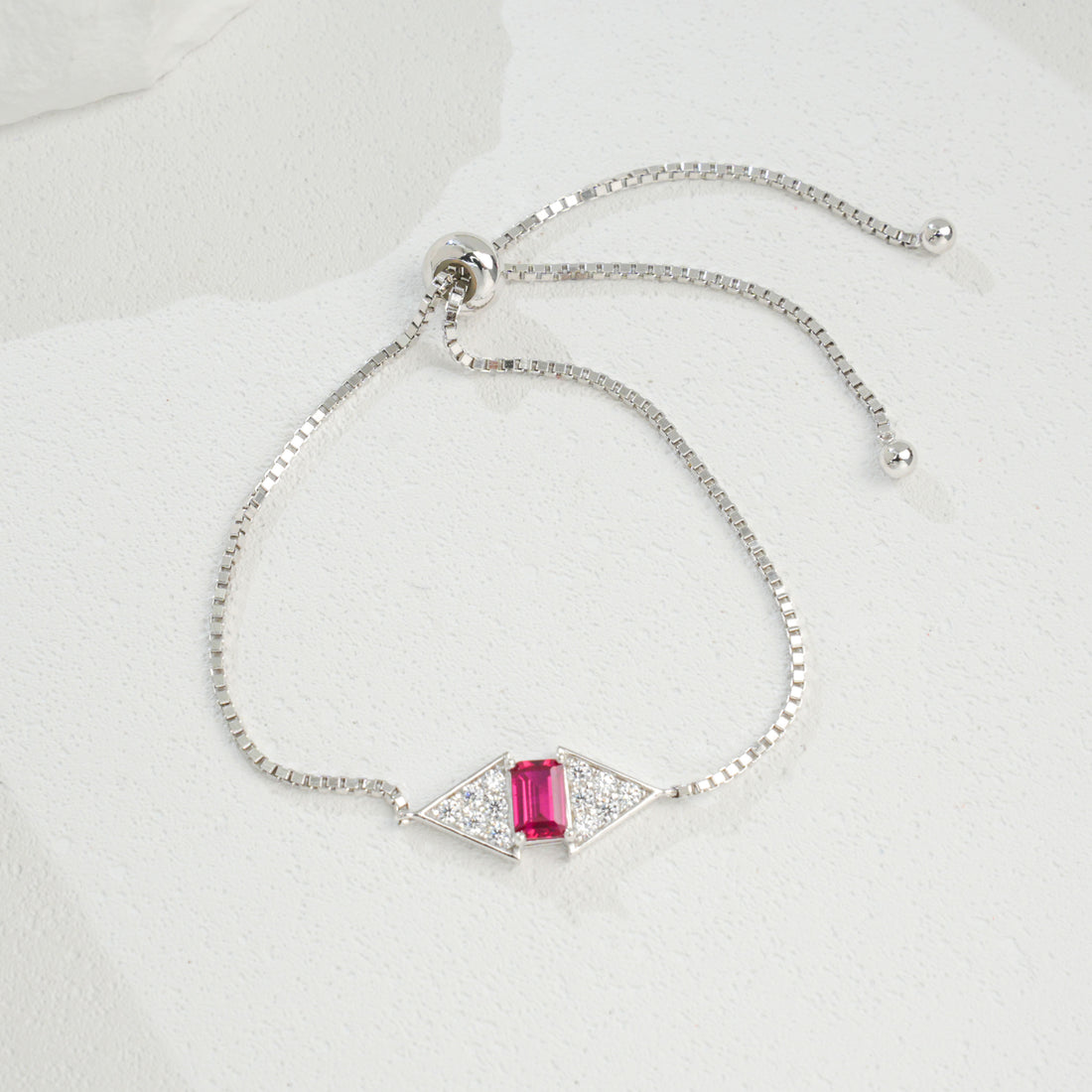 Lab-Grown Colored Gemstone Fashion Bracelet (Main Stone 6x4mm Each) in 18K White Gold Plated Sterling Silver#0