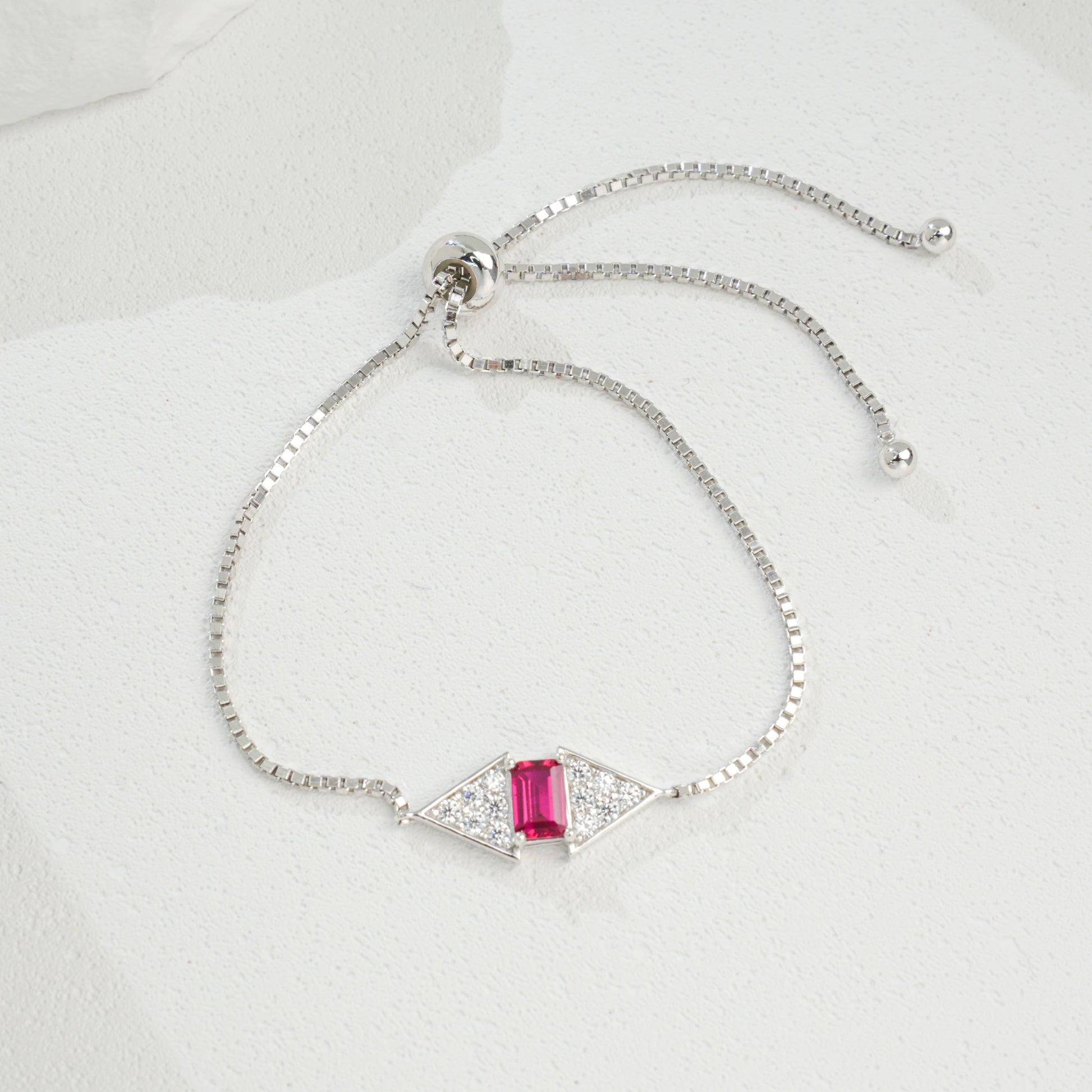 Lab-Grown Colored Gemstone Fashion Bracelet (Main Stone 6x4mm Each) in 18K White Gold Plated Sterling Silver#5