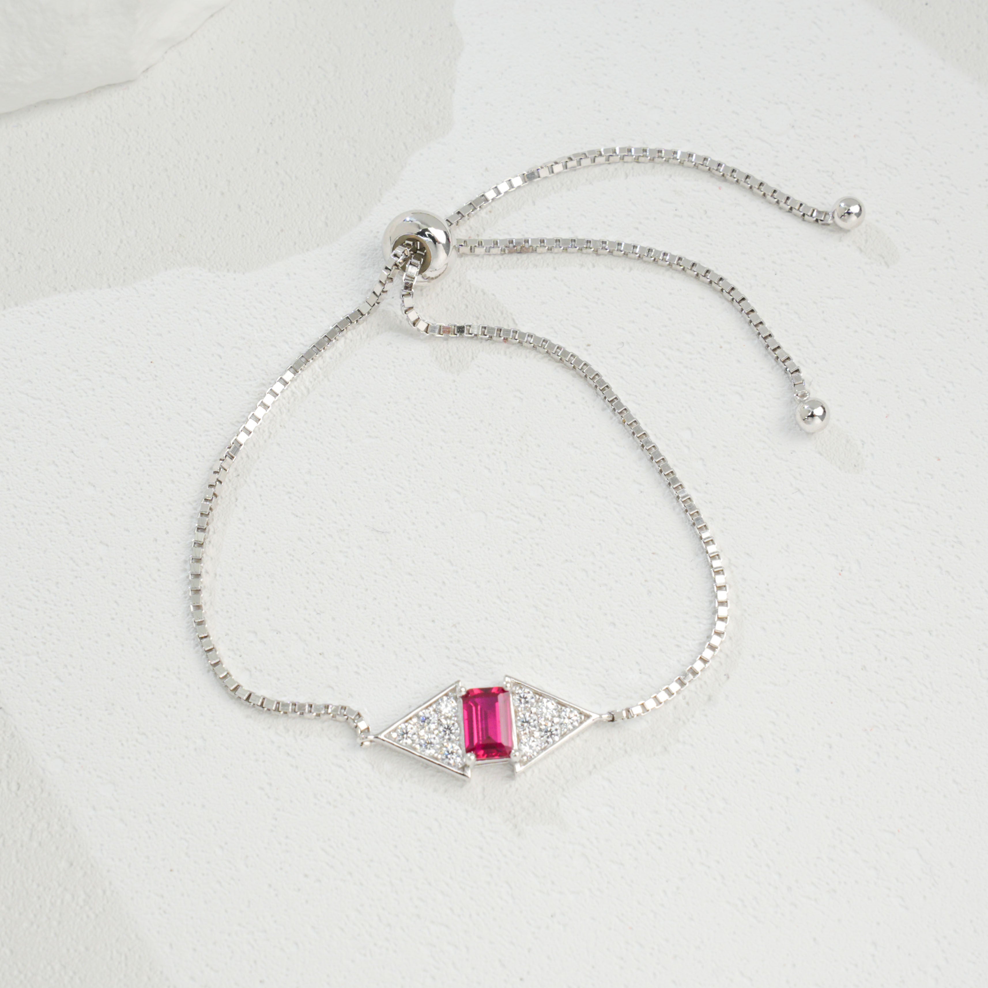 Lab-Grown Colored Gemstone Fashion Bracelet (Main Stone 6x4mm Each) in 18K White Gold Plated Sterling Silver#5