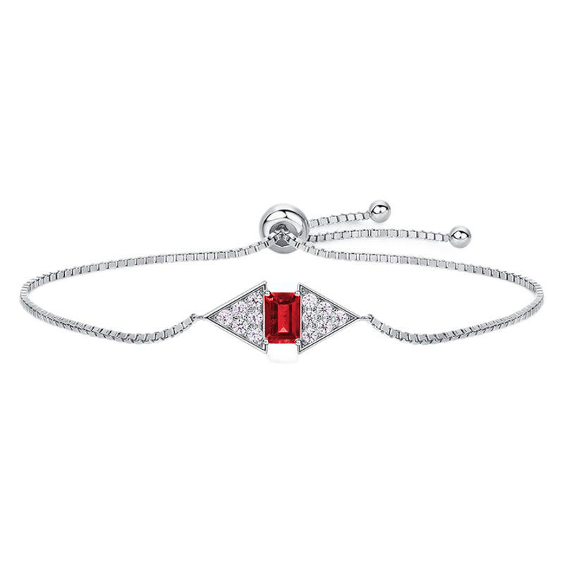 Lab-Grown Colored Gemstone Fashion Bracelet (Main Stone 6x4mm Each) in 18K White Gold Plated Sterling Silver#0