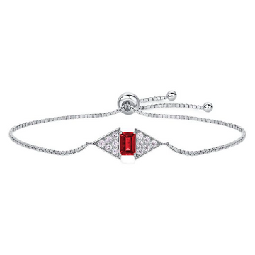 Lab-Grown Colored Gemstone Fashion Bracelet (Main Stone 6x4mm Each) in 18K White Gold Plated Sterling Silver#0
