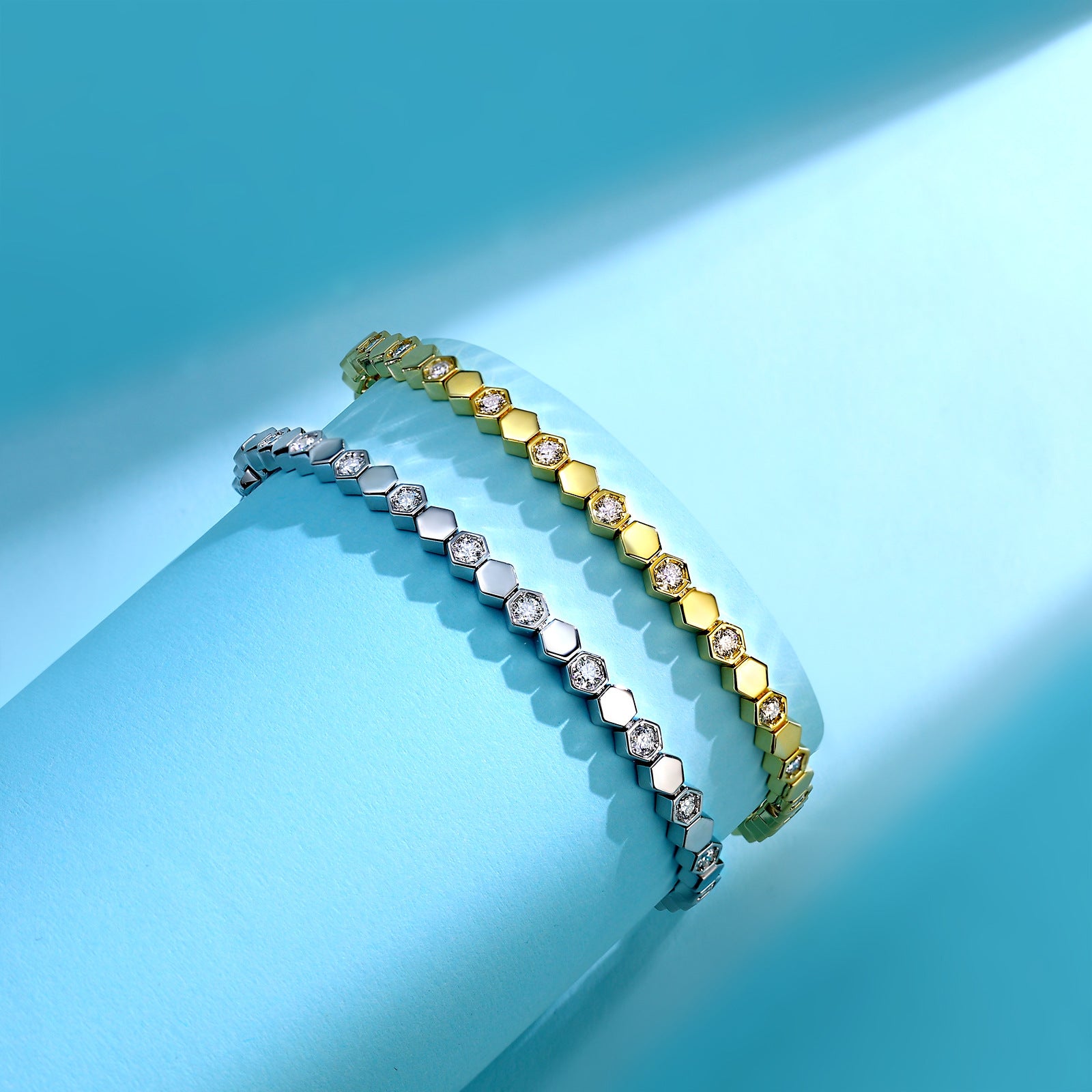 1.0 CT Moissanite Honeycomb Bracelet in 18K Yellow Gold Plated Sterling Silver#3