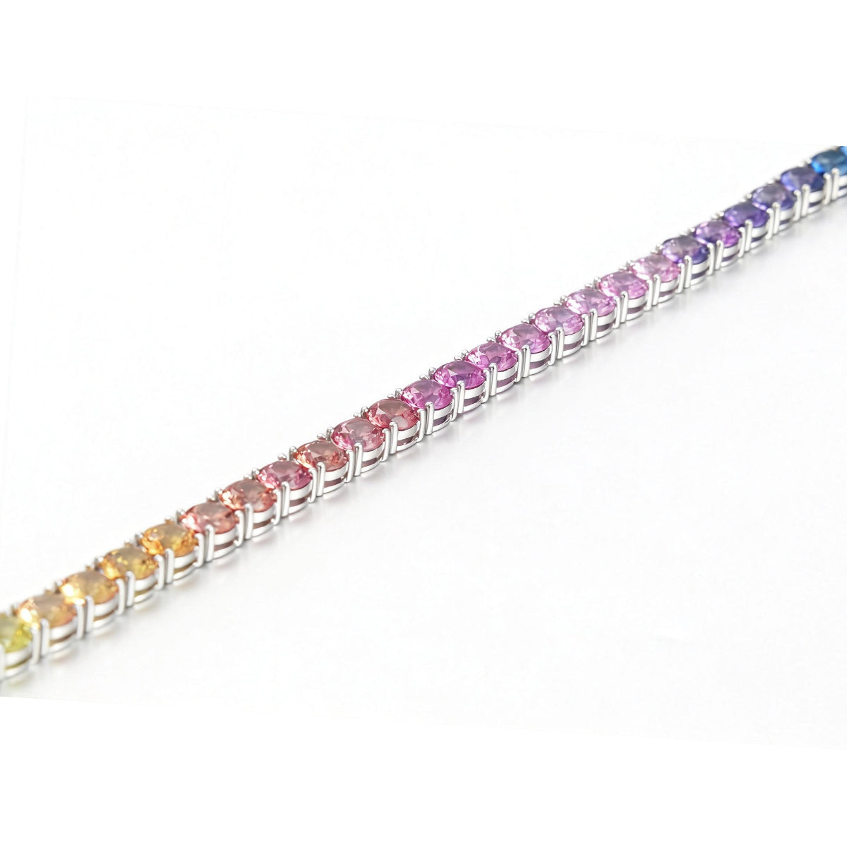 5.0mm Each Lab-Grown Colored Gemstone Rainbow Bracelet in 18K White Gold Plated Sterling Silver#1