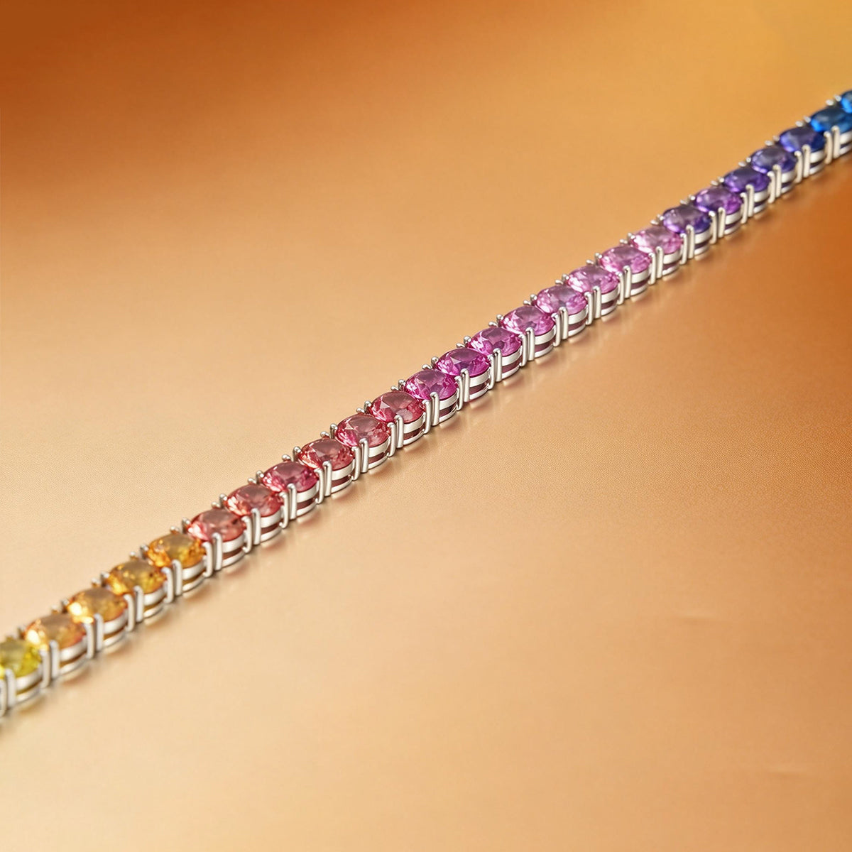 5.0mm Each Lab-Grown Colored Gemstone Rainbow Bracelet in 18K White Gold Plated Sterling Silver#3