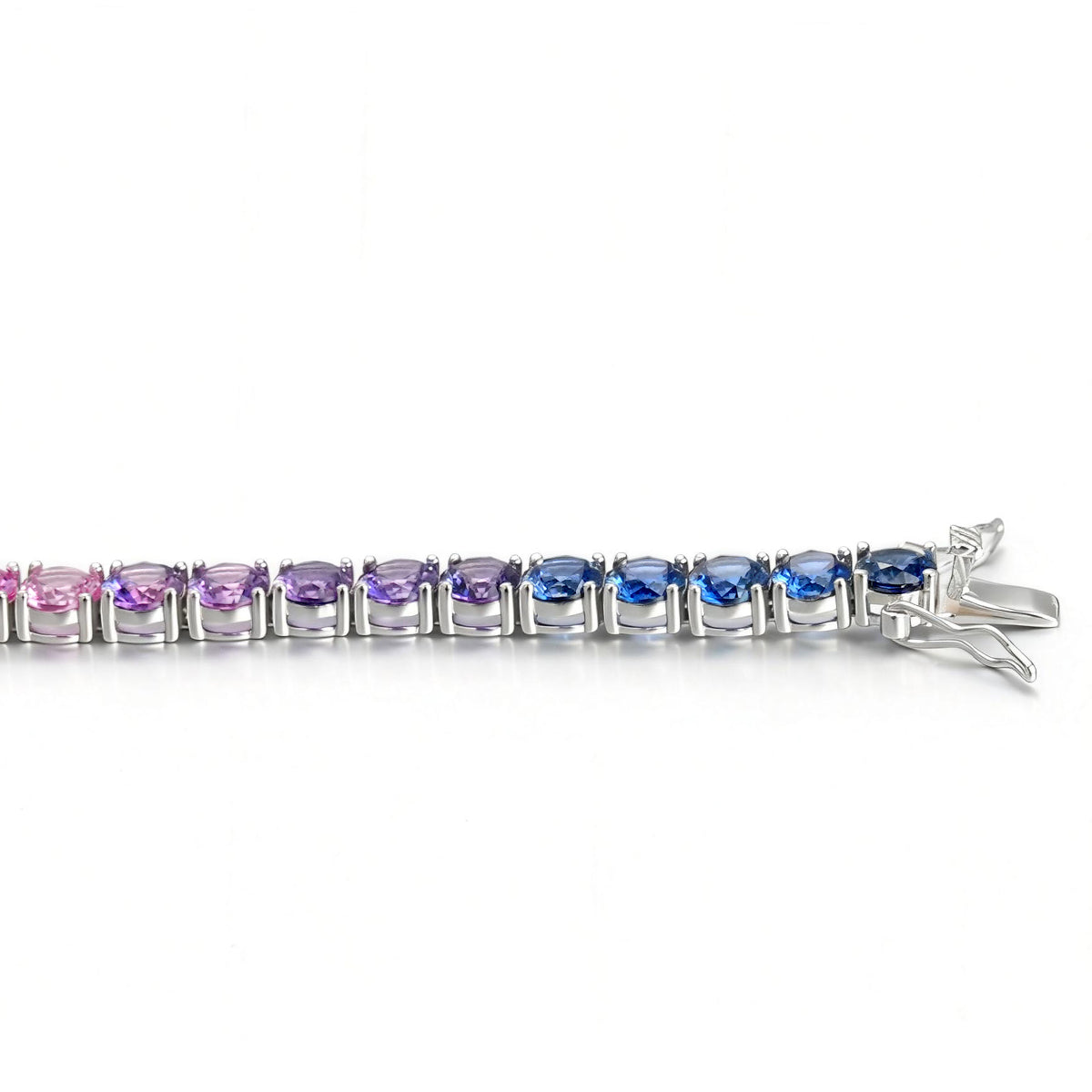 5.0mm Each Lab-Grown Colored Gemstone Rainbow Bracelet in 18K White Gold Plated Sterling Silver#5